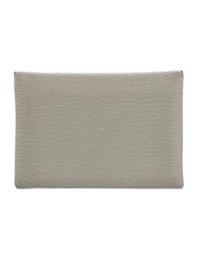 Pre-owned Hermes 2024 Calvi Cardholder In Gray