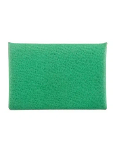 Pre-owned Hermes 2024 Calvi Cardholder In Green