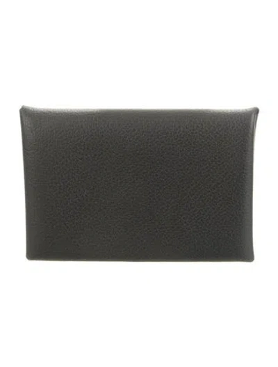 Pre-owned Hermes 2024 Calvi Cardholder In Grey