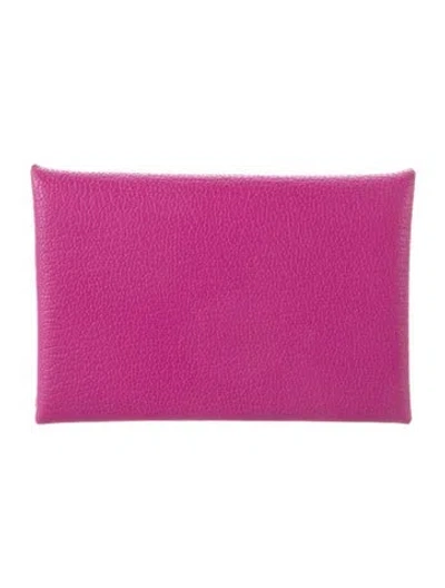 Pre-owned Hermes 2024 Calvi Cardholder In Pink
