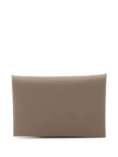 Pre-owned Hermes 2024 Calvi Coin Purse In Brown