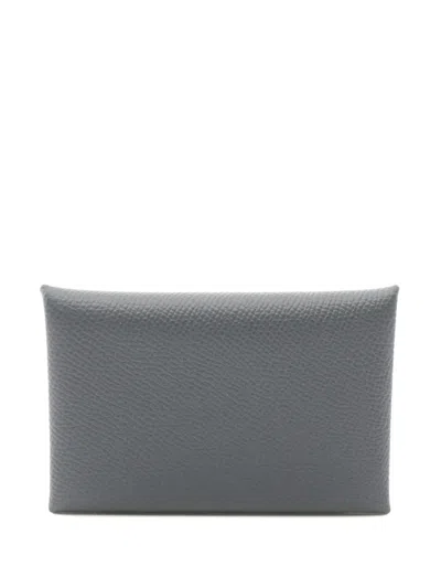 Pre-owned Hermes 2024 Calvi Coin Purse In Grey