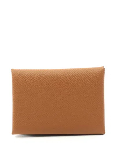 Pre-owned Hermes 2024 Calvi Duo Card Holder In Brown