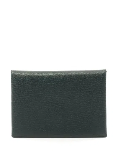 Pre-owned Hermes 2024 Calvi Duo Card Holder In Green