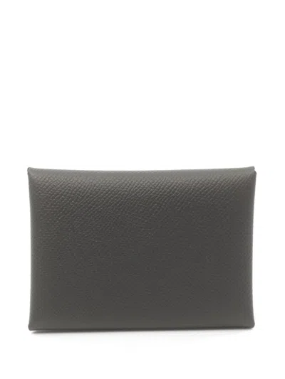Pre-owned Hermes 2024 Calvi Duo Coin Purse In Black