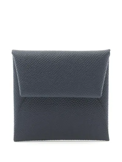 Pre-owned Hermes 2024 Calvi Duo Coin Purse In Blue