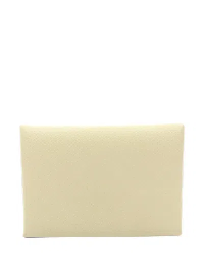 Pre-owned Hermes 2024 Calvi Duo Coin Purse In Neutrals