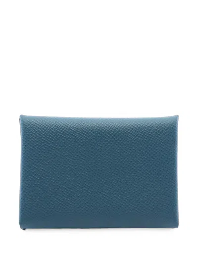 Pre-owned Hermes 2024 Calvi Duo Epsom Coin Purse In Blue
