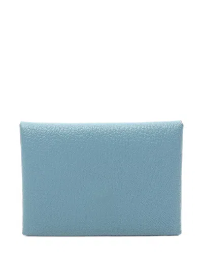 Pre-owned Hermes 2024 Calvi Duo Wallet In Blue