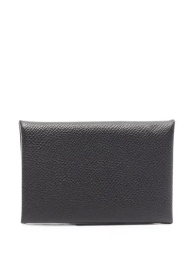 Pre-owned Hermes 2024 Calvi Epsom Coin Purse In Black