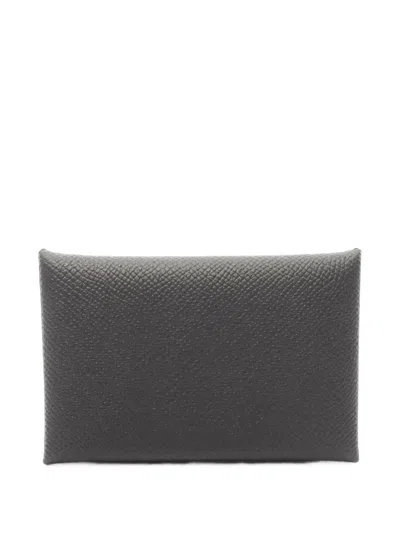 Pre-owned Hermes 2024 Calvi Epsom Coin Purse In Black
