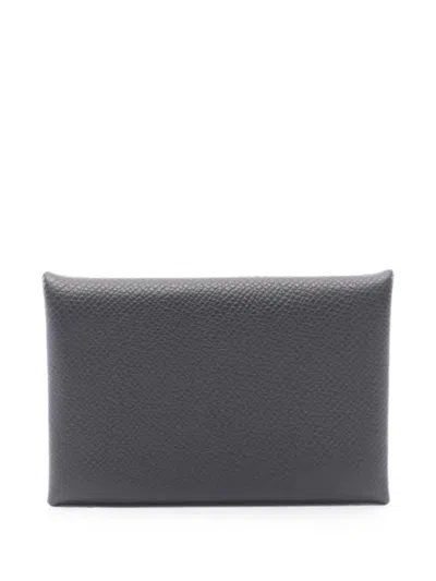 Pre-owned Hermes 2024 Calvi Leather Coin Purse In Black