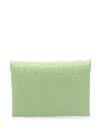 Pre-owned Hermes 2024 Calviduo Coin Purse In Green