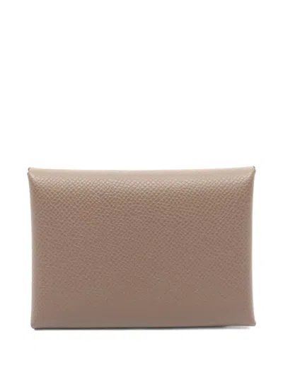 Pre-owned Hermes 2024 Calviduo Coin Purse In Neutral