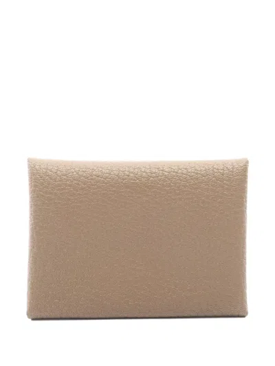 Pre-owned Hermes 2024 Calviduo Coin Purse In Neutral