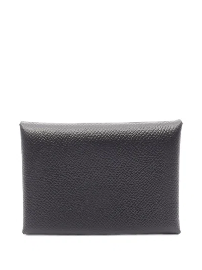 Pre-owned Hermes 2024 Calviduo Epsom Coin Purse In Black