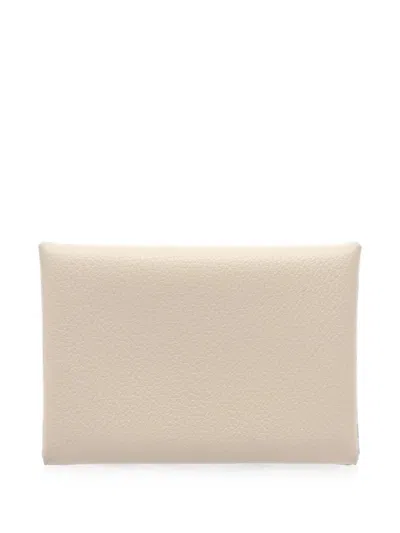 Pre-owned Hermes 2024 Calviduo Evercolor Coin Purse In Neutrals