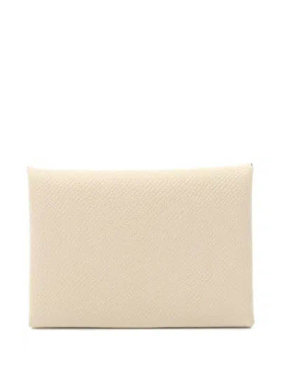 Pre-owned Hermes 2024 Calviduo Kure Coin Purse In White