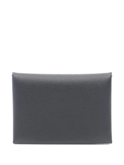 Pre-owned Hermes 2024 Calviduo Leather Coin Purse In Black