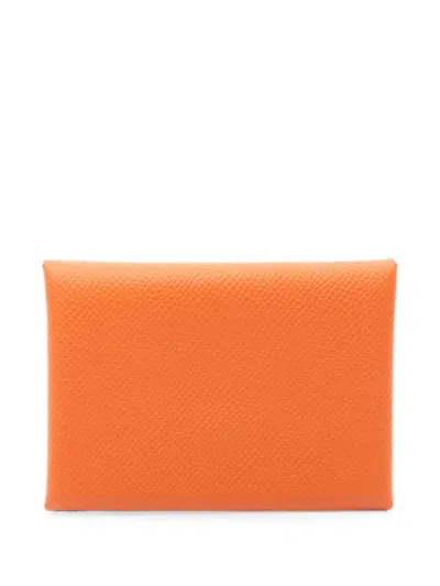 Pre-owned Hermes 2024 Calviduo Leather Coin Purse In Orange