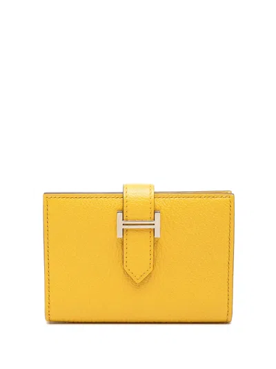Pre-owned Hermes 2024 Chevre Mysore Bearn Card Holder In Yellow