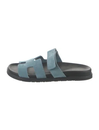 Pre-owned Hermes 2024 Chypre Flats In Blue