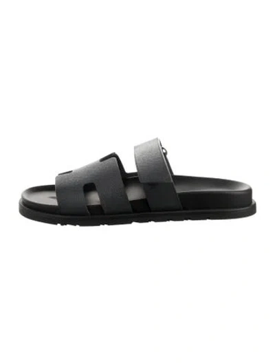 Pre-owned Hermes 2024 Chypre Slides In Black