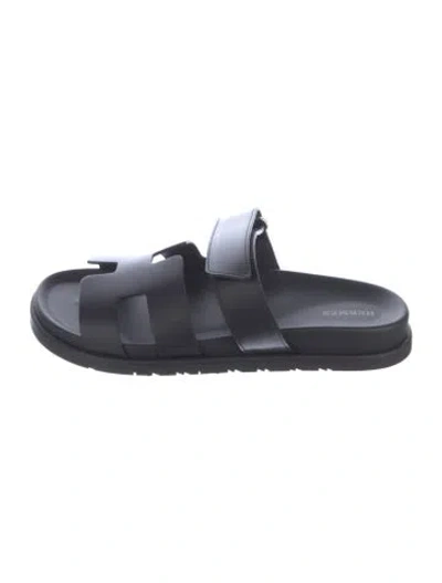 Pre-owned Hermes 2024 Chypre Slides In Black