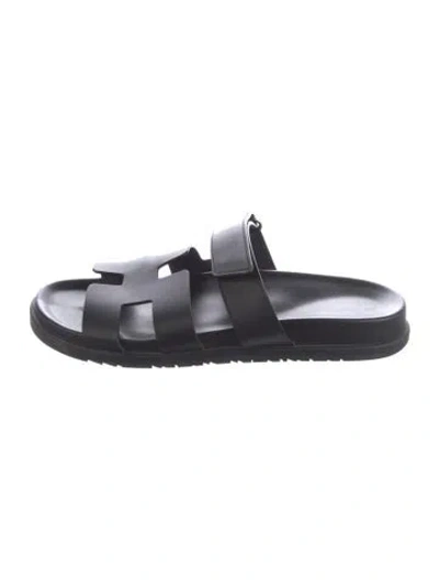 Pre-owned Hermes 2024 Chypre Slides In Black
