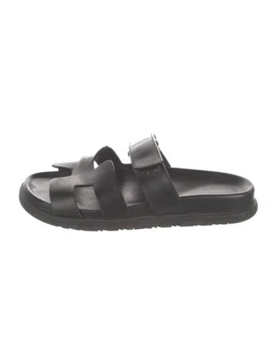 Pre-owned Hermes 2024 Chypre Slides In Black