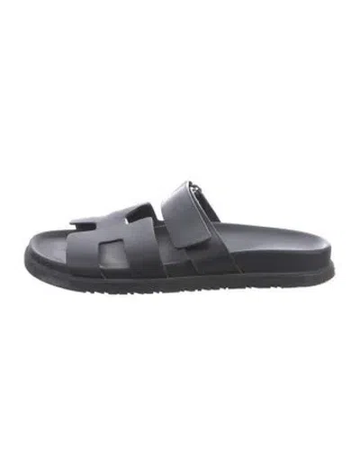 Pre-owned Hermes 2024 Chypre Slides In Black