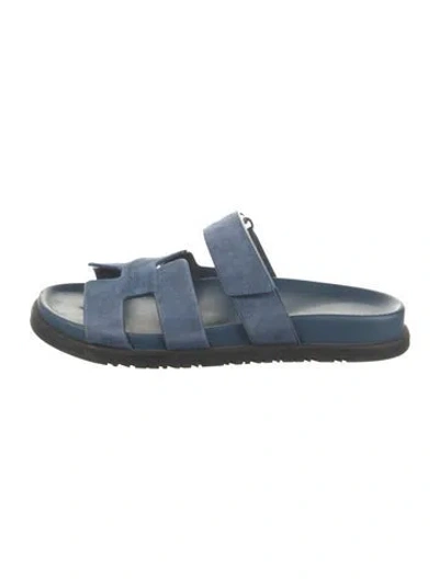 Pre-owned Hermes 2024 Chypre Slides In Blue
