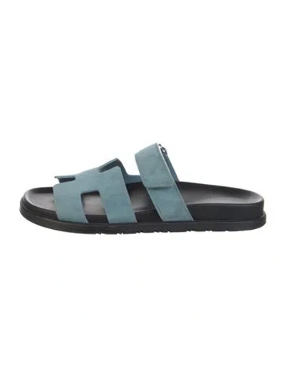Pre-owned Hermes 2024 Chypre Slides In Blue