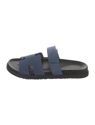 Pre-owned Hermes 2024 Chypre Slides In Blue