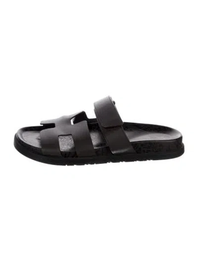 Pre-owned Hermes 2024 Chypre Slides In Brown