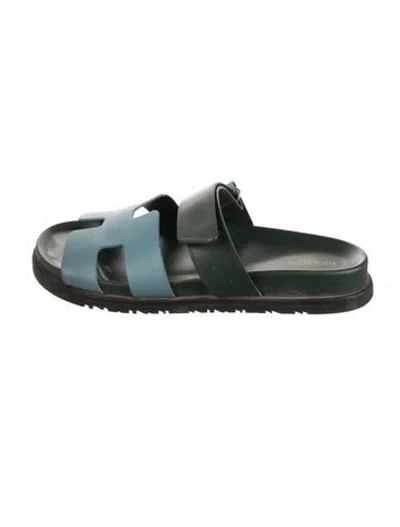Pre-owned Hermes 2024 Chypre Slides In Green