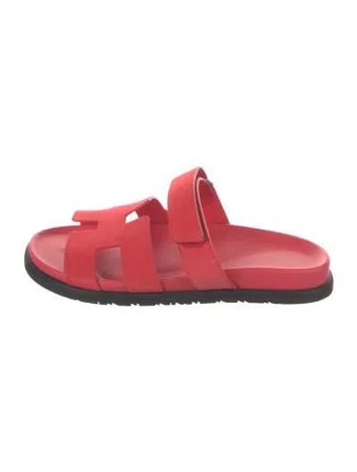 Pre-owned Hermes 2024 Chypre Slides In Red