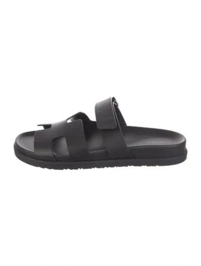 Pre-owned Hermes 2024 Chypre Slides W/ Tags In Black