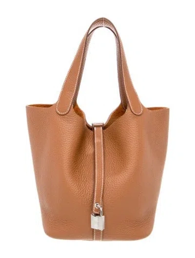 Pre-owned Hermes 2024 Clemence Picotin Lock 22 In Brown