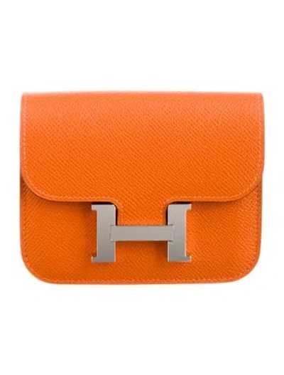 Pre-owned Hermes 2024 Constance Compact Wallet In Orange
