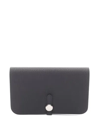 Pre-owned Hermes 2024 Dogon Duo Gm Bi-fold Wallet In Black
