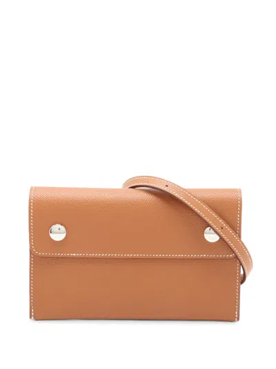 Pre-owned Hermes 2024 Epsom Nap Wallet On Strap Crossbody Bag In Gold