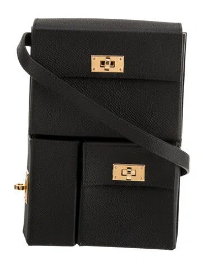 Pre-owned Hermes 2024 Epsom Kelly Multipocket To Go Pouch In Black
