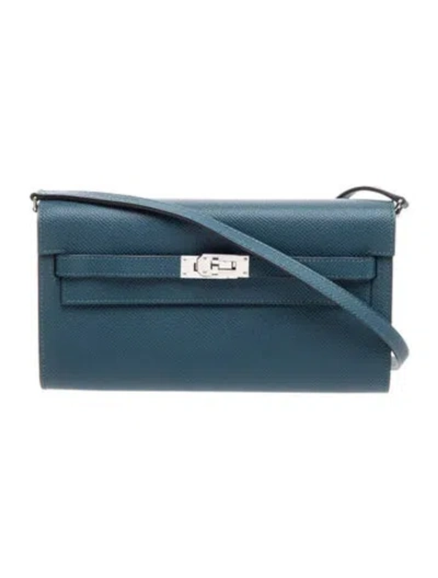 Pre-owned Hermes 2024 Epsom Kelly To Go Wallet In Blue