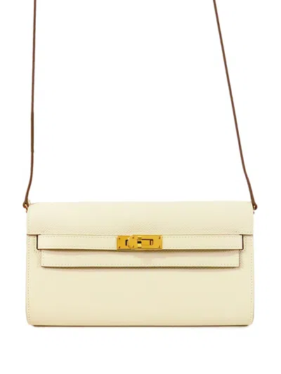 Pre-owned Hermes 2024 Epsom Kelly To Go Wallet Crossbody Bag In White