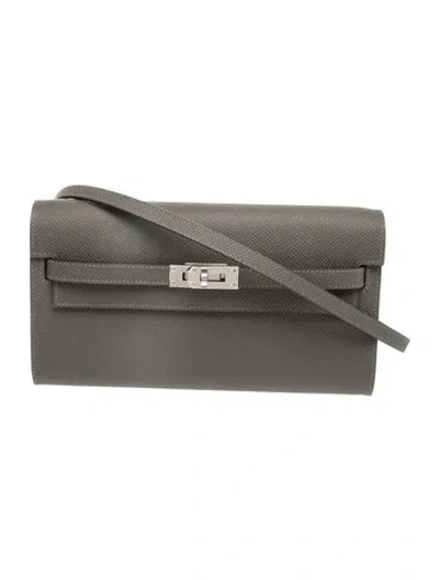 Pre-owned Hermes 2024 Epsom Kelly To Go Wallet In Gray