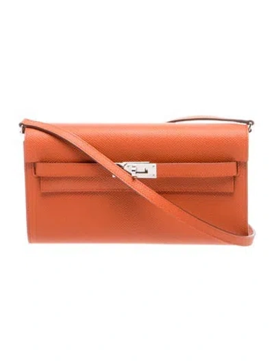 Pre-owned Hermes 2024 Epsom Kelly To Go Wallet In Orange