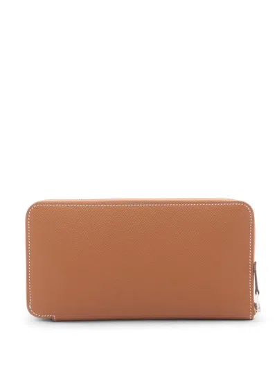 Pre-owned Hermes 2024 Epsom Silk Azap Zip Wallet Long Wallets In Brown