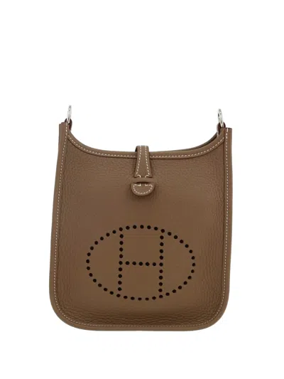 Pre-owned Hermes 2024 Evelyne Mini Leather Shoulder Bag In Neutral