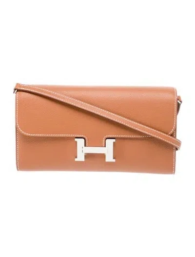 Pre-owned Hermes 2024 Evercolor Constance Wallet To Go W/ Strap In Brown